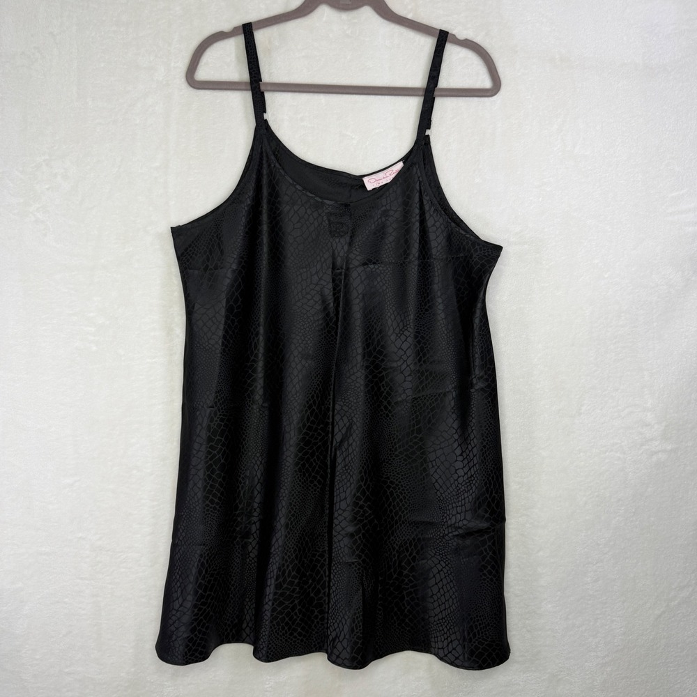 Oscar de la‎ Renta Nightgown Womens L Black Snakeskin Satin Pink Label Chemise